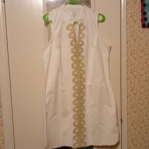 Mudpie White Summer Dress with Gold Trim